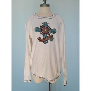 Double D Ranch Women's XL Top Play Nice Be Free Embroidered Gem Studded Cross